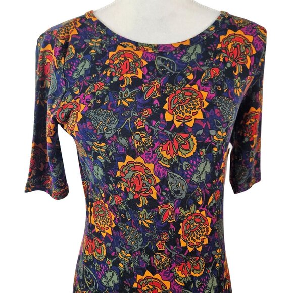 Lularoe Womens XS Floral Print Midi Dress Half Sleeves & Stretchy Fit Multicolor - Picture 5 of 10